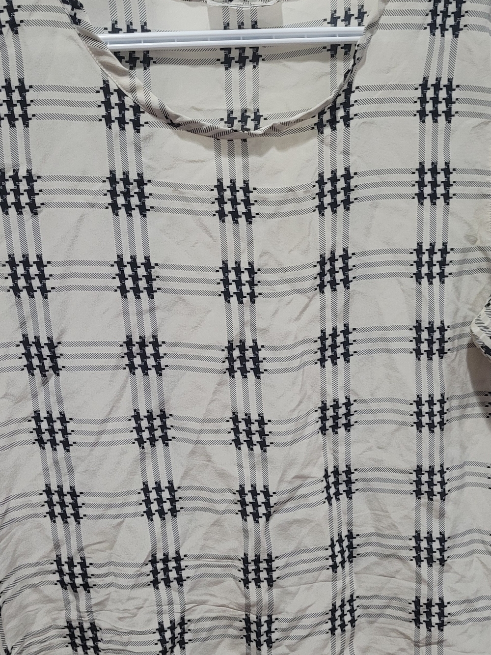 Cream and Black Plaid Short Sleeve Top